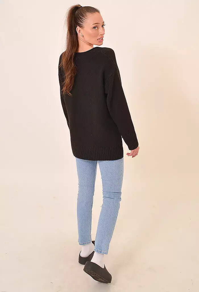 Casual Cozy V-Neck Sweater in Black