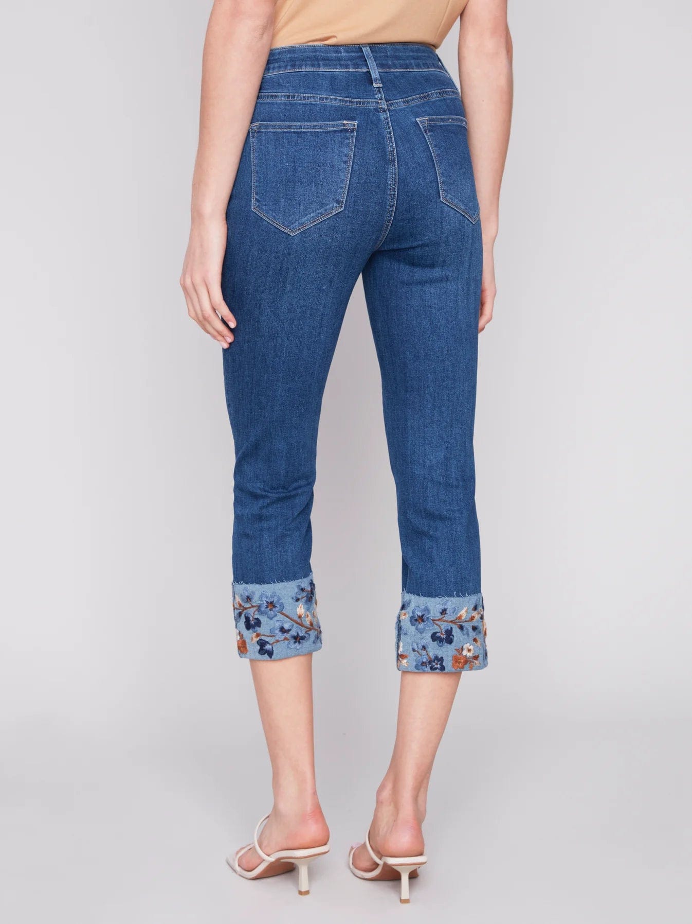 Charlie B Indigo Embroidered Cuffed Ankle Pants - C5473 431A