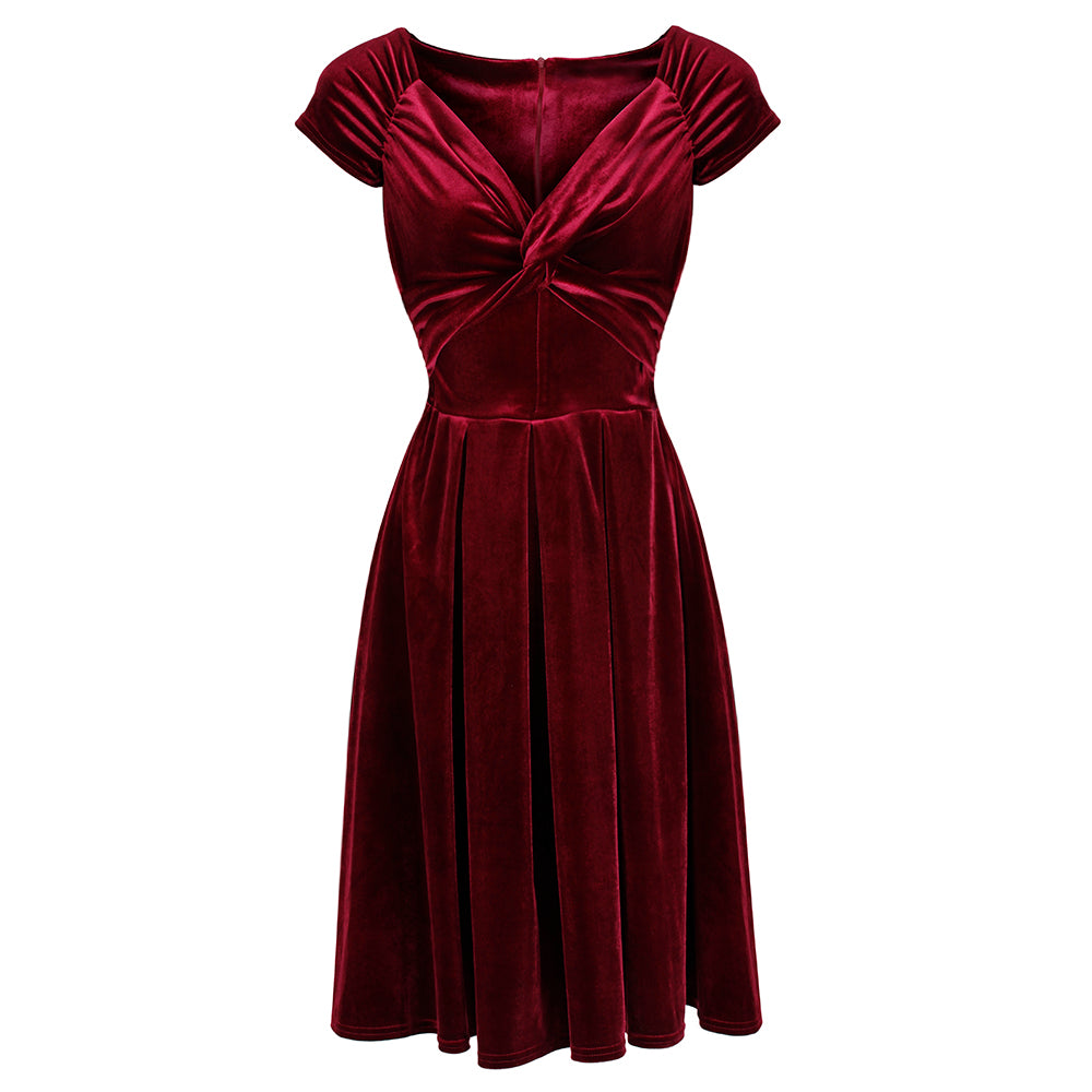 Claret Red Wine Velvet Wrap Midi Dress