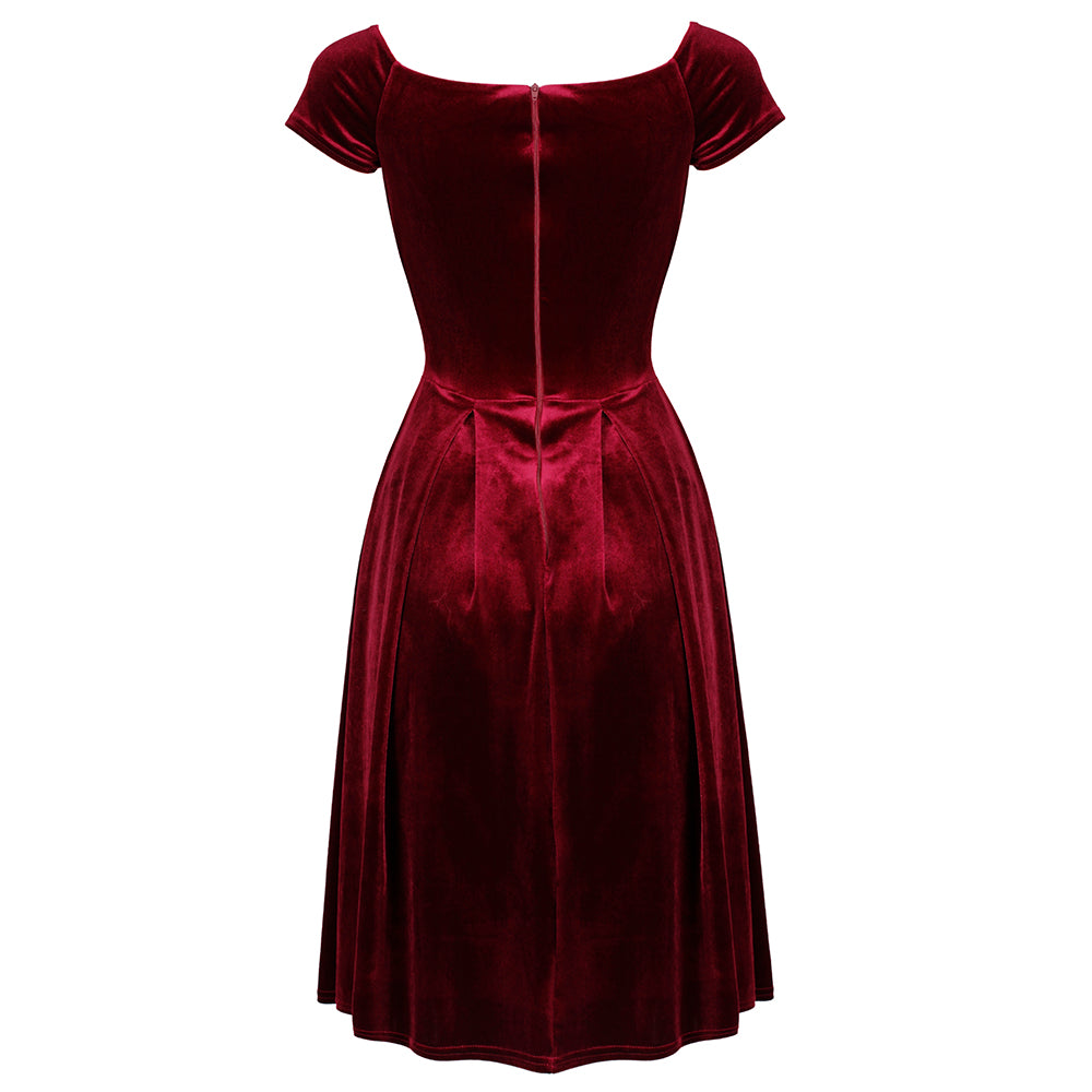 Claret Red Wine Velvet Wrap Midi Dress