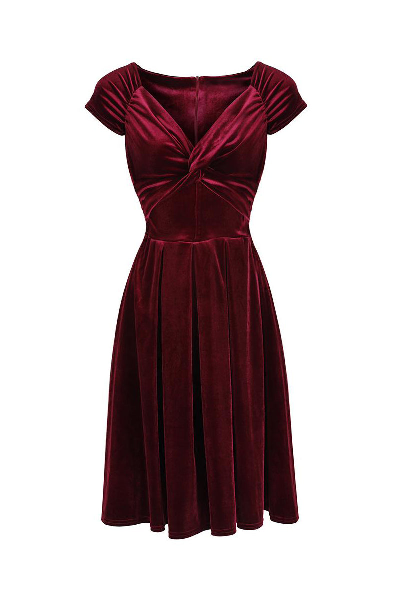 Claret Red Wine Velvet Wrap Midi Dress