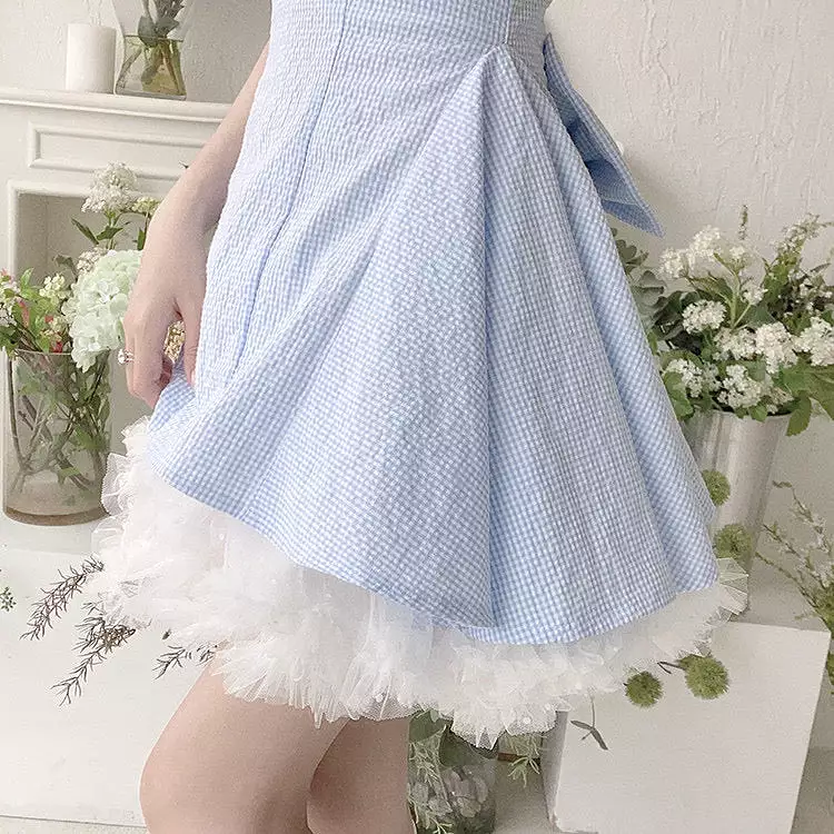 cloud blue dress white mesh skirt