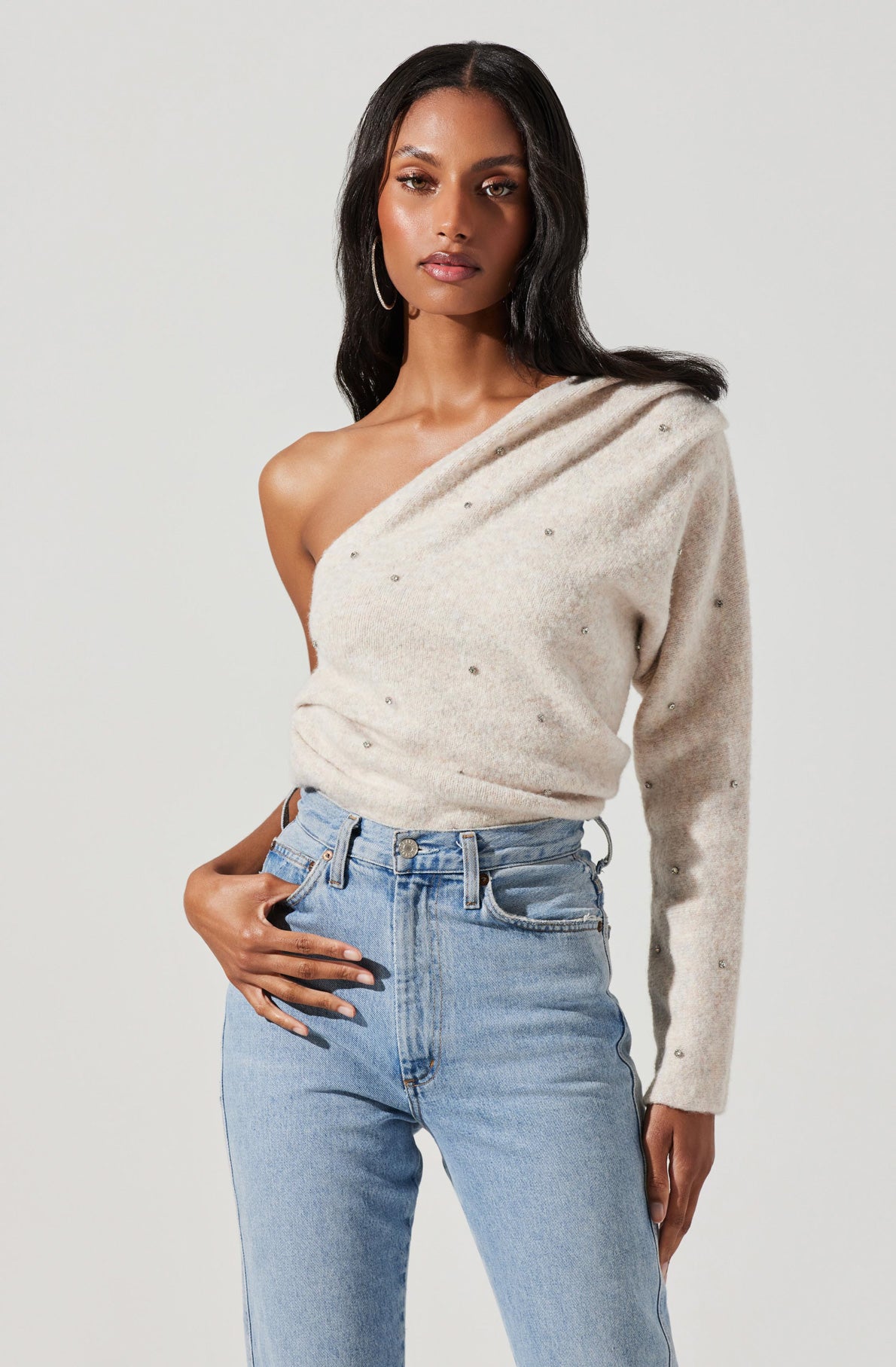 Cosima Sweater with One Sleeve Embellishments