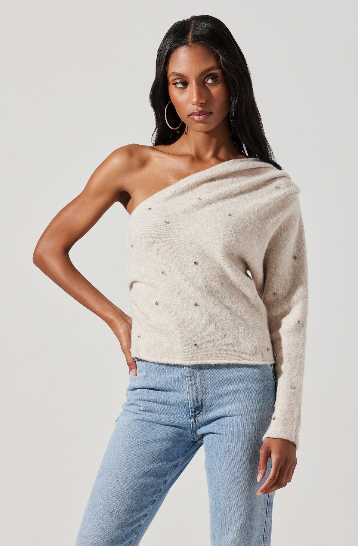 Cosima Sweater with One Sleeve Embellishments