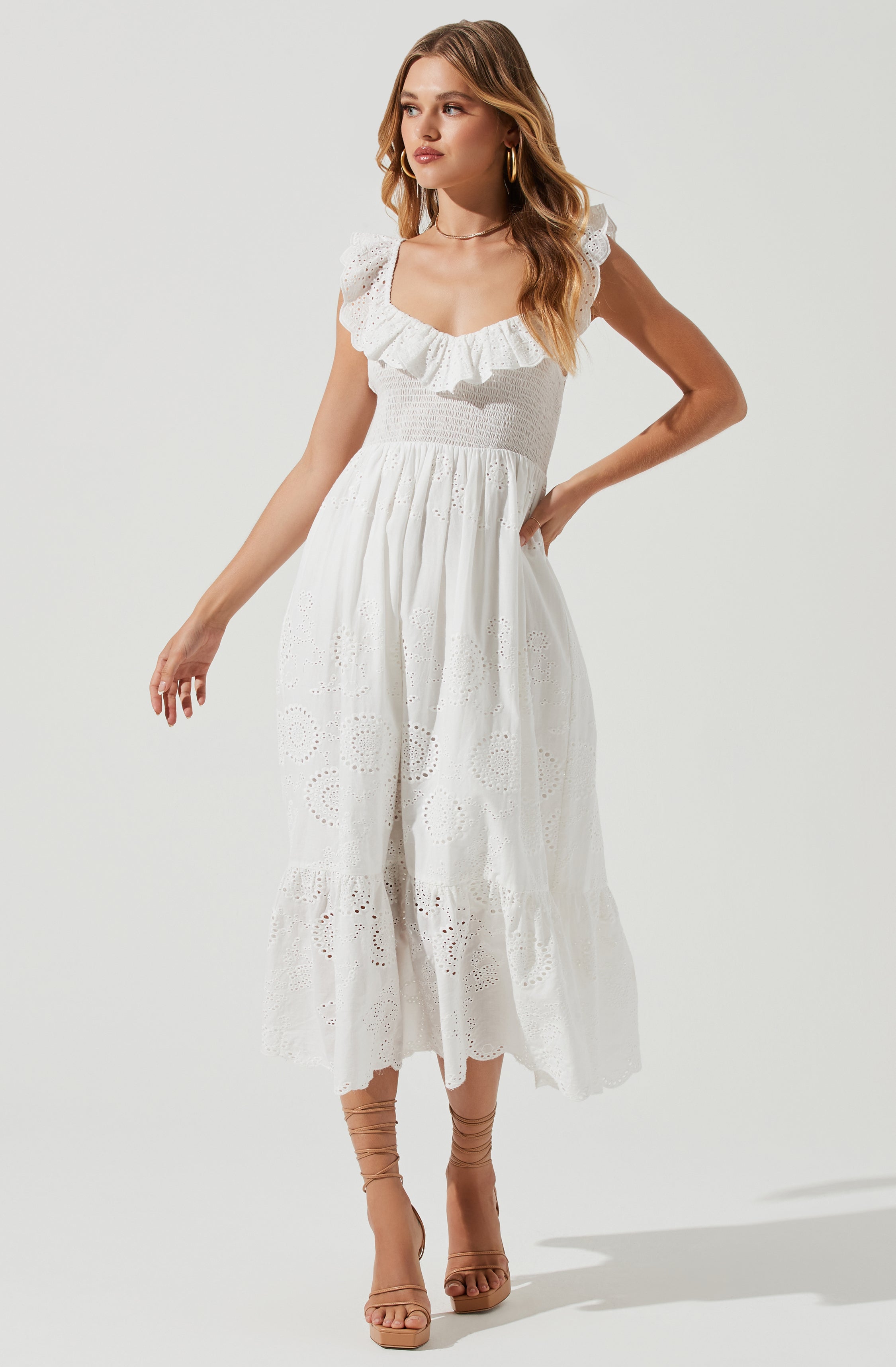 Cottage Eyelet Ruffle Midi Dress for sale.