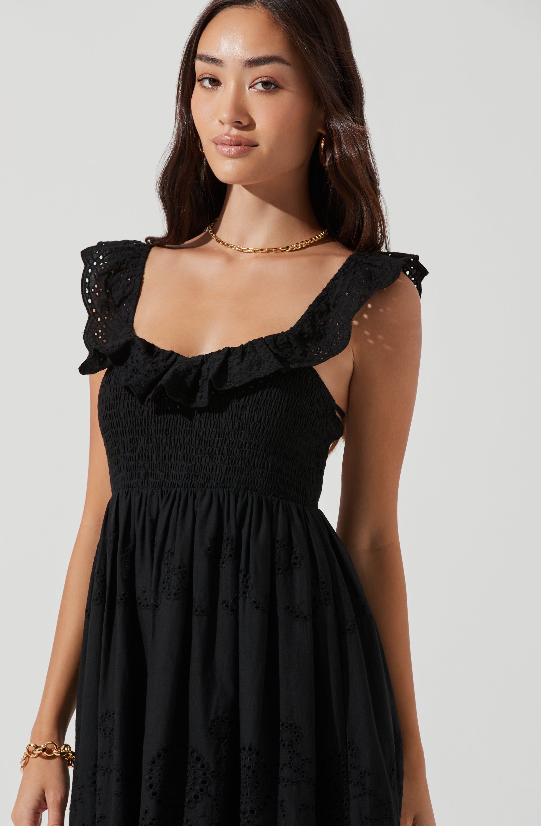 Cottage Ruffle Midi Dress with Eyelet Detail