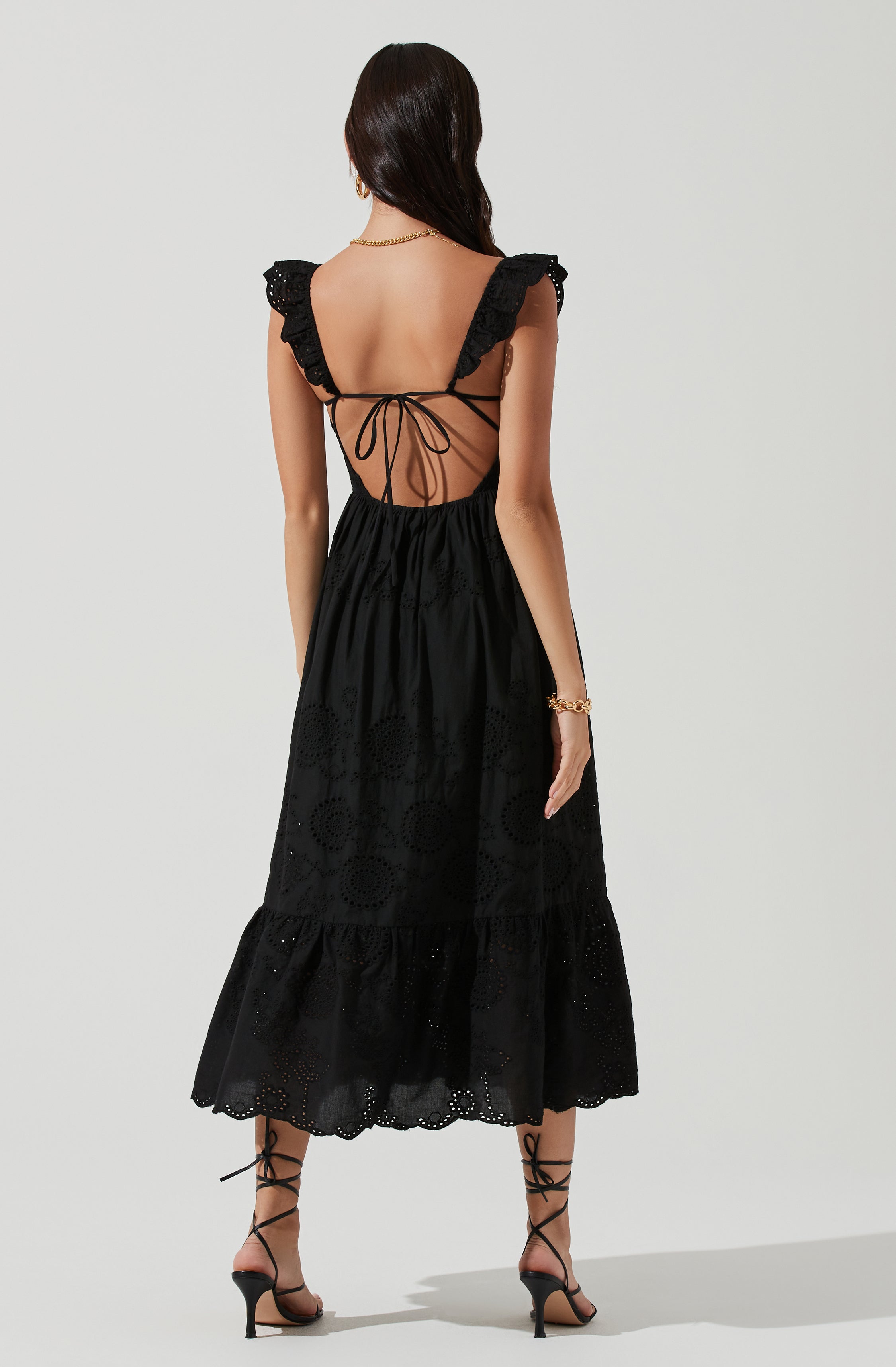 Cottage Ruffle Midi Dress with Eyelet Detail