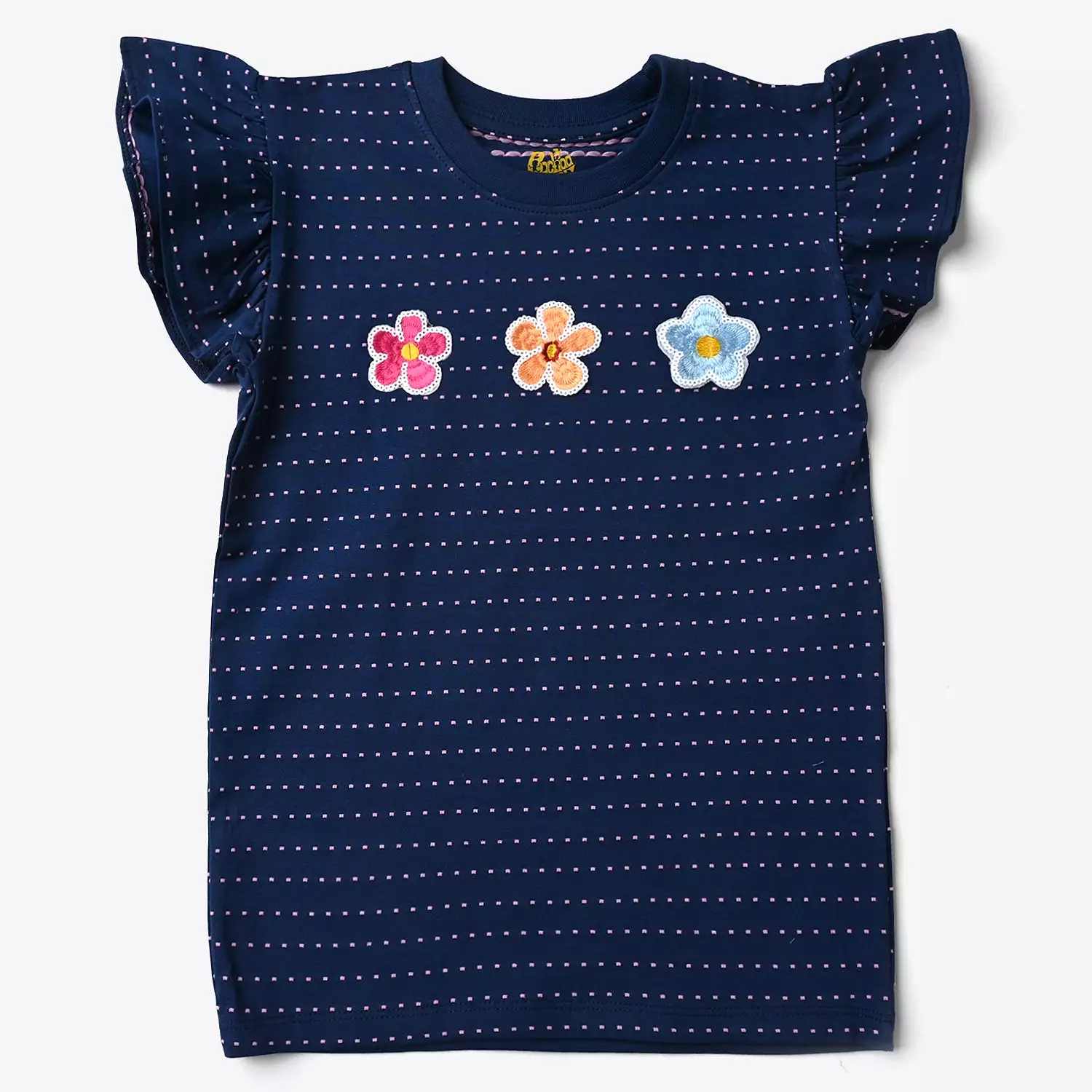 Cotton Jersey T-Shirt for Girls with Half Sleeves - Floral Print+N.Peony