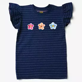 Cotton Jersey T-Shirt for Girls with Half Sleeves - Floral Print+N.Peony