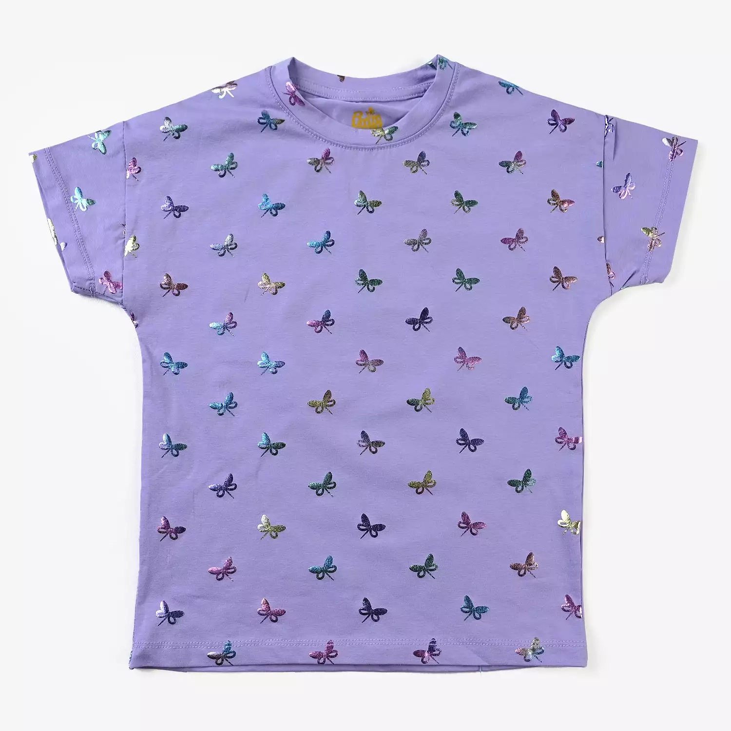 Cotton Jersey T-Shirt with Butterflies Design - Purple