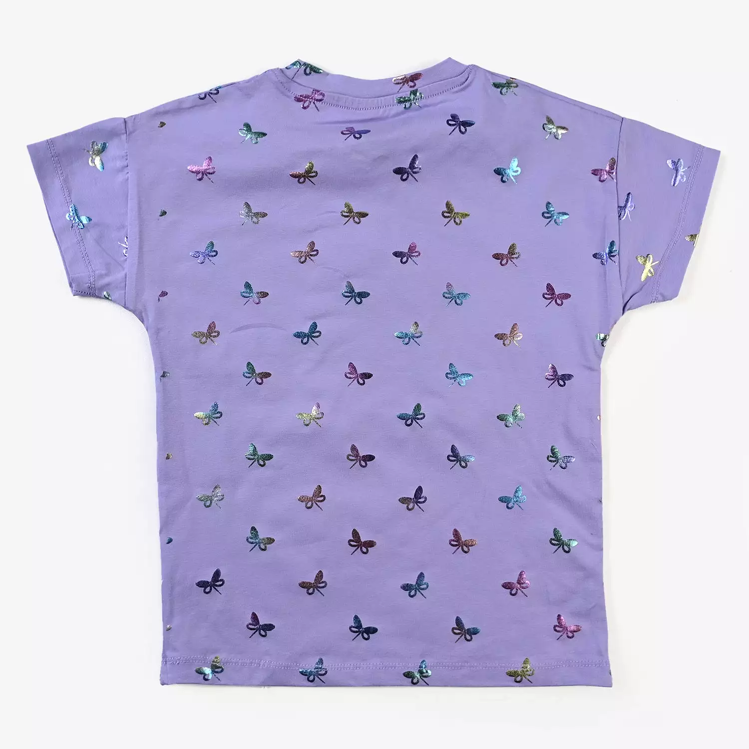 Cotton Jersey T-Shirt with Butterflies Design - Purple