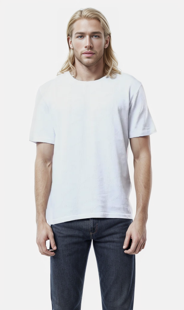 Cotton White Tee with Crew Neck and Perforated Design