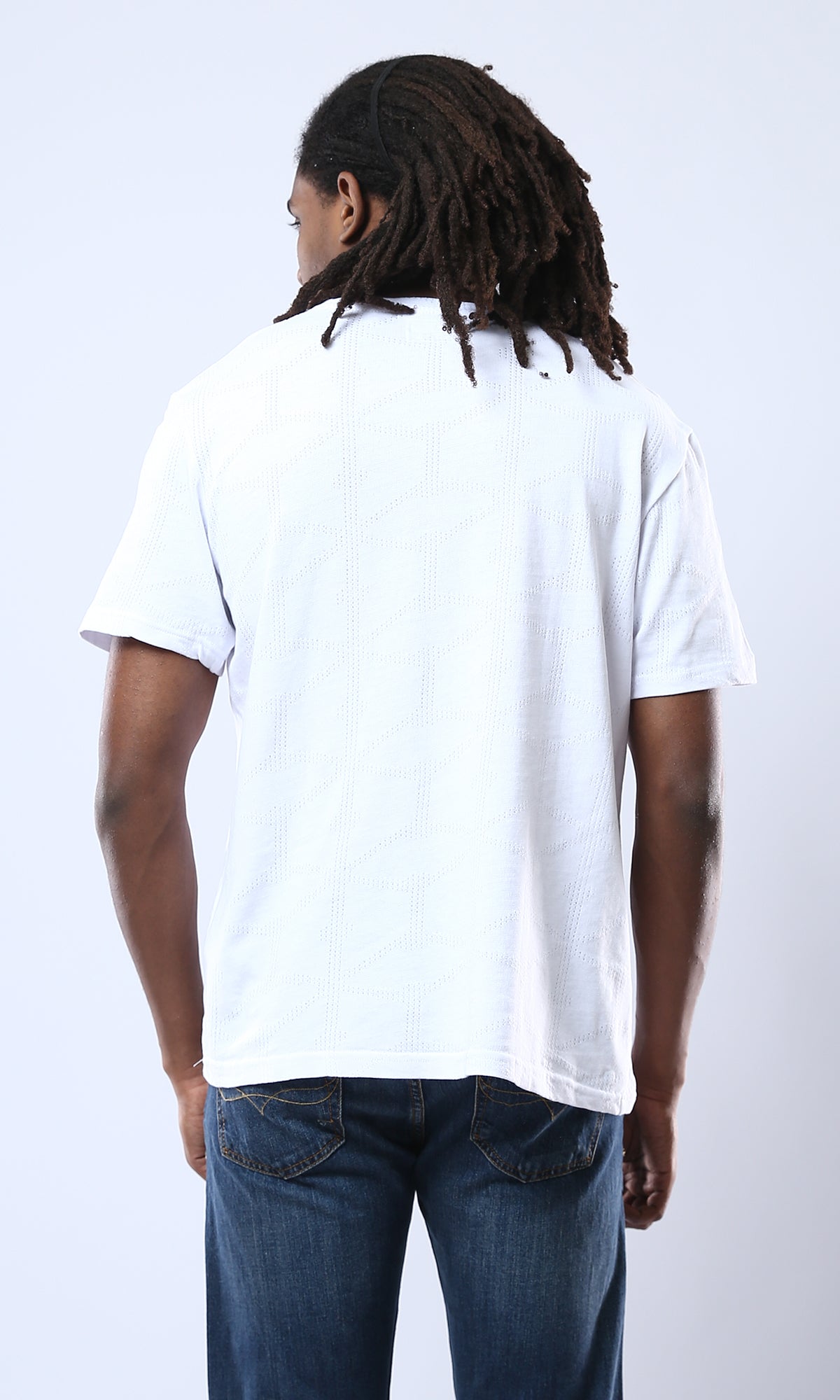 Cotton White Tee with Crew Neck and Perforated Design