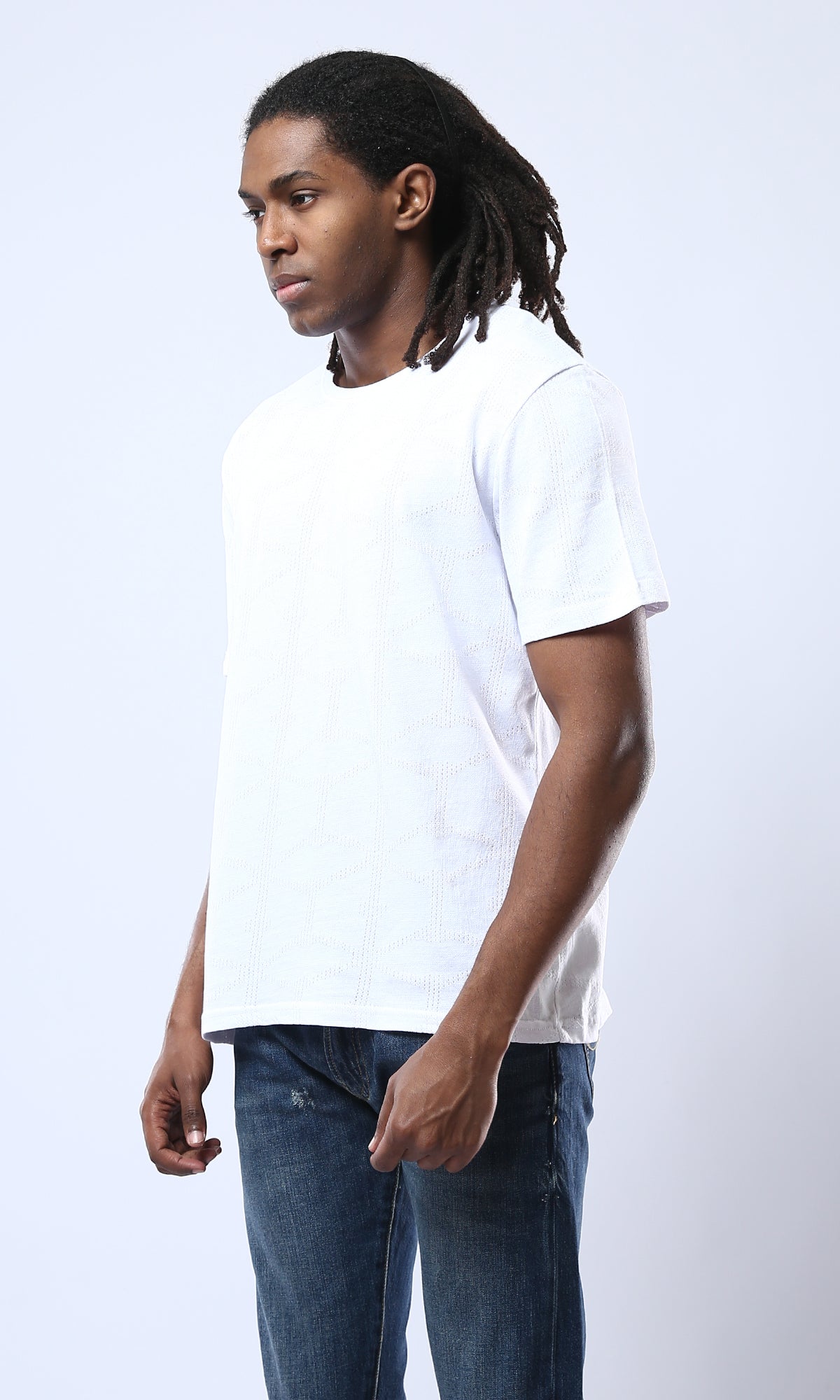 Cotton White Tee with Crew Neck and Perforated Design