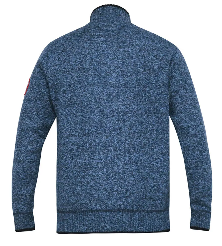 D555 Big Men's Blue Cable Knit Sweater with Zip and Bonded Check Lining Eccles