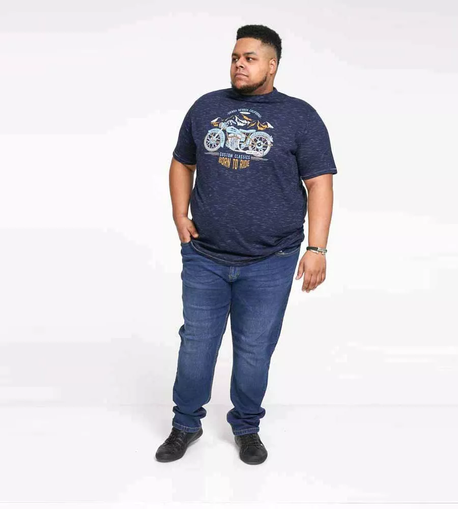 Big Men's Navy Motorbike Printed T-Shirt (JOSIAH) at D555