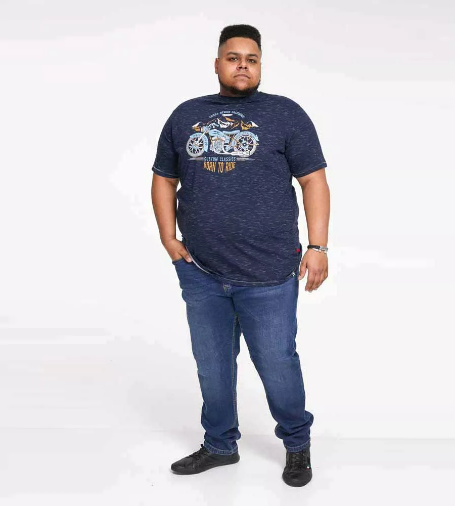 Big Men's Navy Motorbike Printed T-Shirt (JOSIAH) at D555