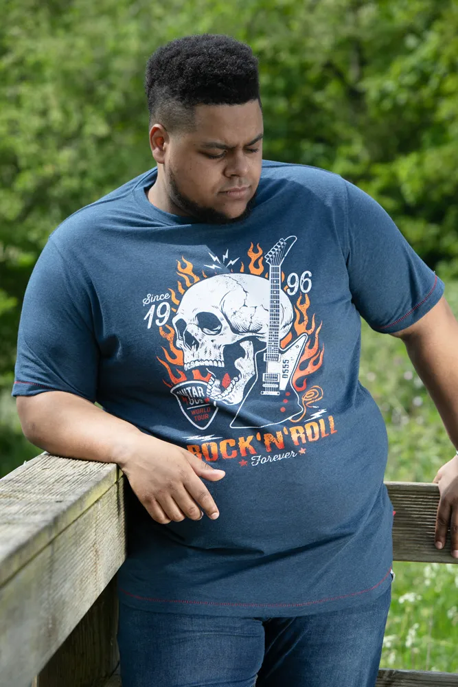 D555 Big Mens Skull With Flames Printed T-Shirt Neal