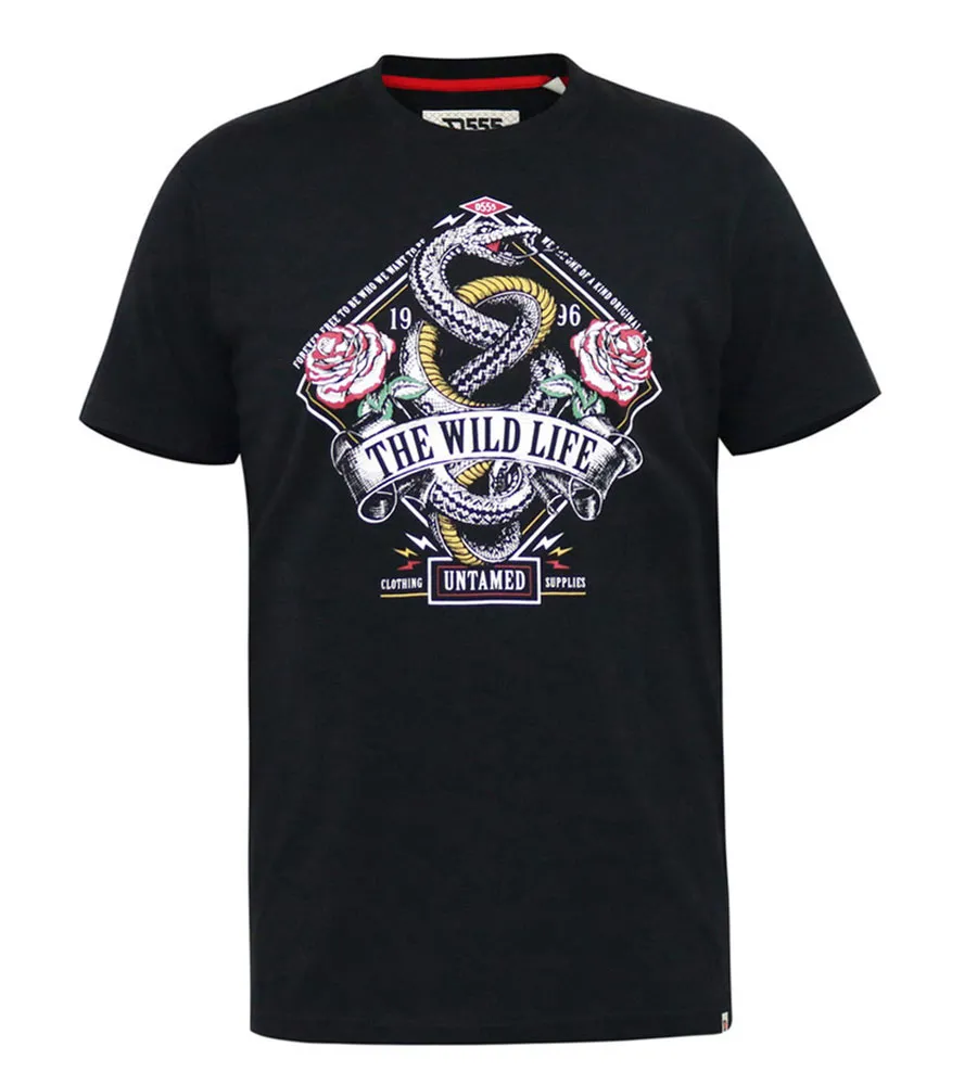 Big Mens Snake and Roses Printed T-Shirt MALCOM