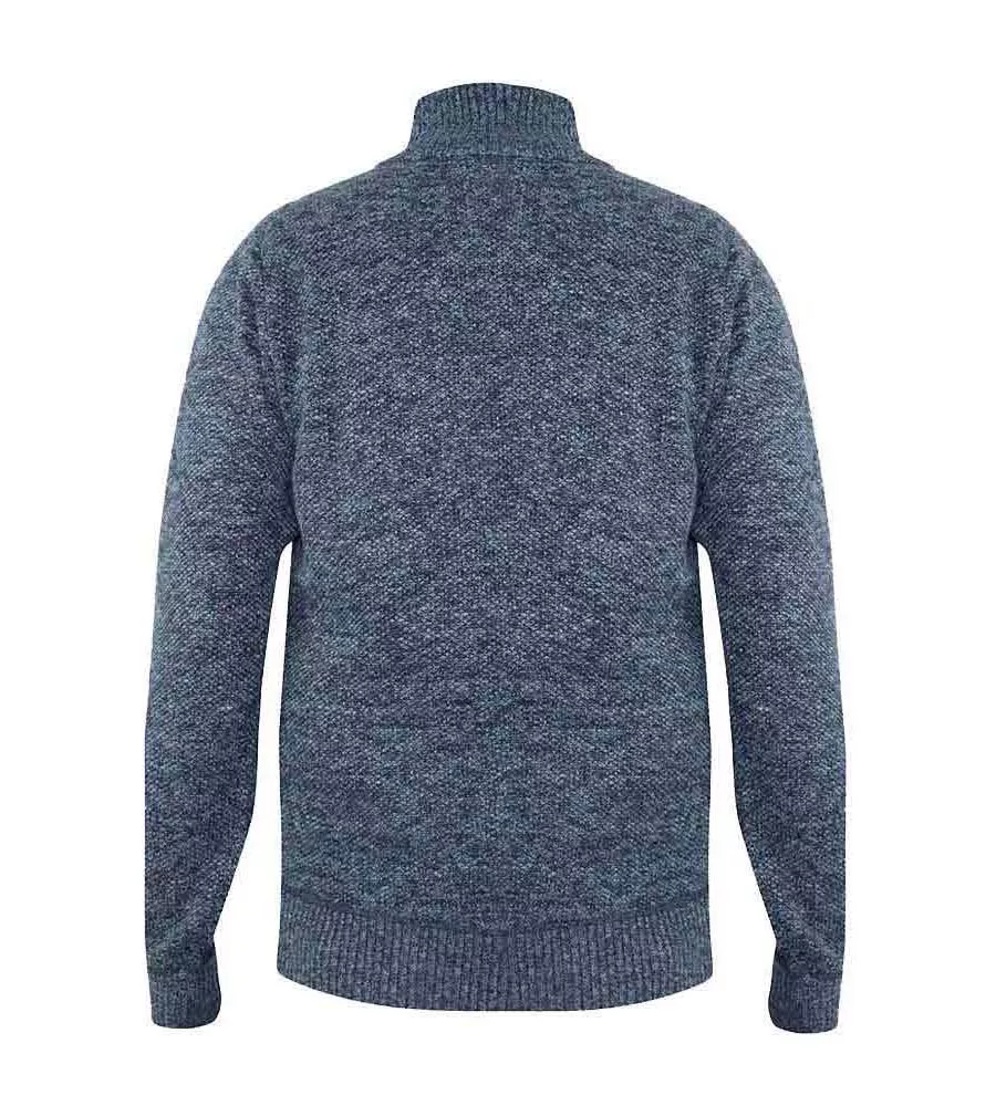 D555 Men's Blue Twisted Yarn Sweater With Zipper & Button Neck (Wilmington)