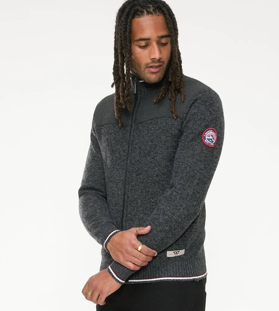 D555 Men's Charcoal Knitted Zip-through Sweater with Lining Aberdare 2