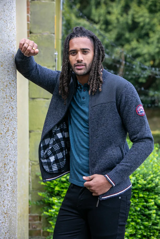 D555 Men's Charcoal Knitted Zip-through Sweater with Lining Aberdare 2