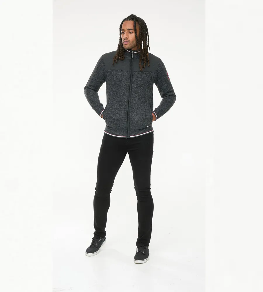 D555 Men's Charcoal Knitted Zip-through Sweater with Lining Aberdare 2