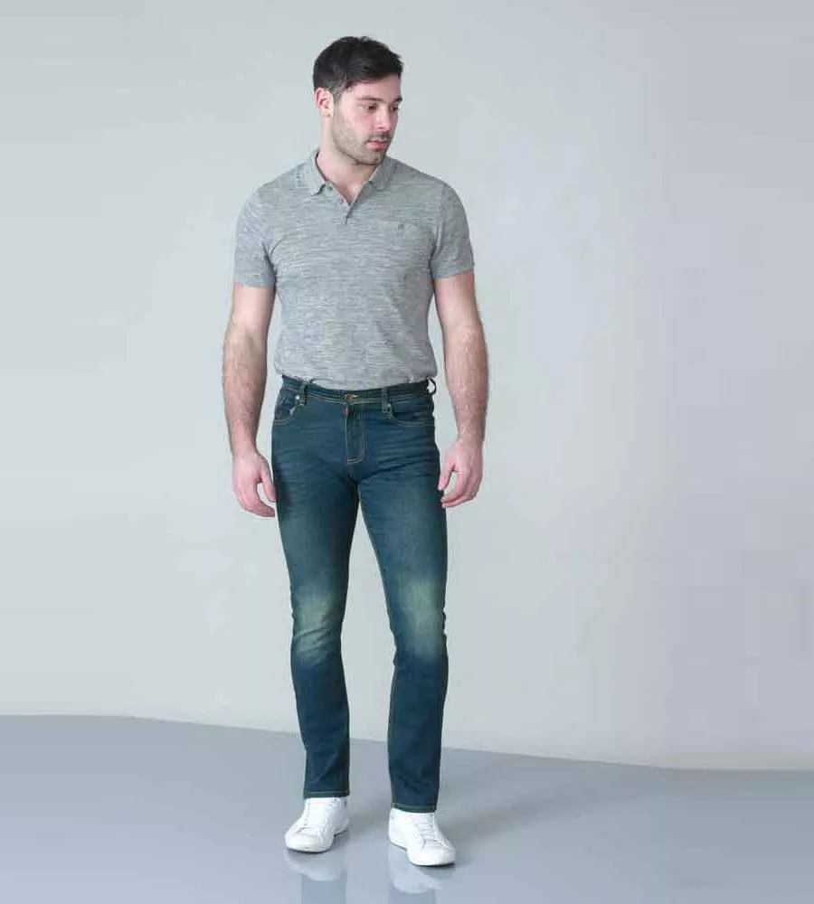 D555 Mens Slim Fit Stretch Jeans in Dark Blue Stonewash (AMBROSE-Mens) Mens Fashion Denim Store