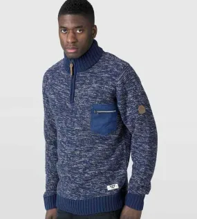 D555 Men's Zipper Neck Sweater With Woven Zipper Chest Pocket (Remington Navy)