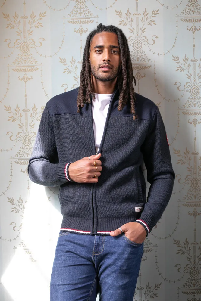 D555 Tall Men's Navy Knitted Zip-through Sweater with Lining Aberdare 1