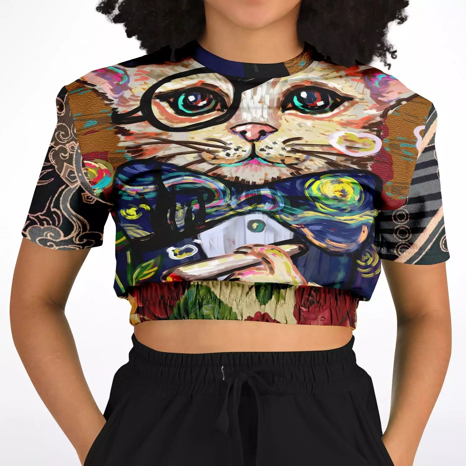 Dapper Cat Cropped Sweater - Short Sleeve, Eco-Poly Blend.