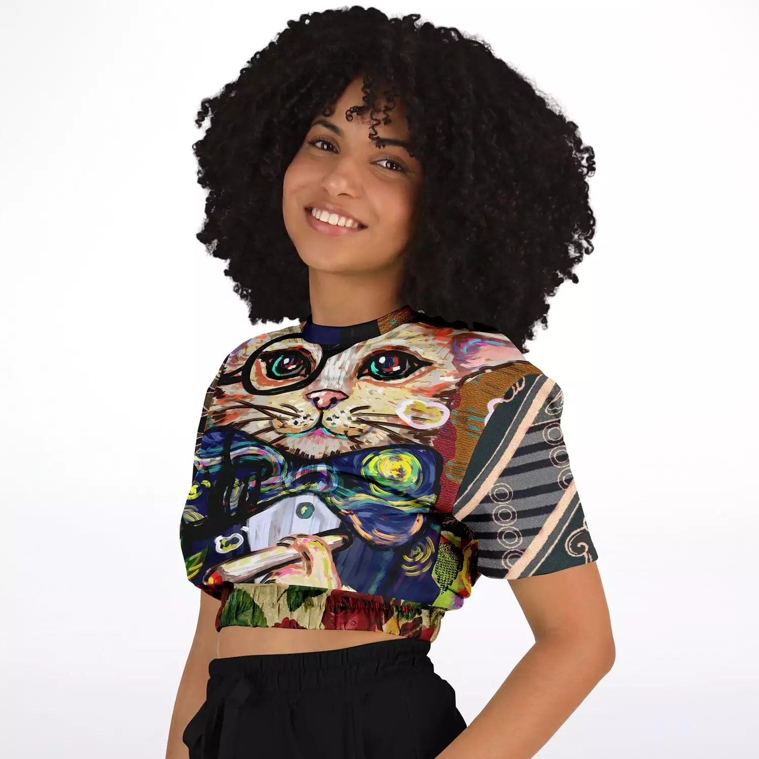 Dapper Cat Cropped Sweater - Short Sleeve, Eco-Poly Blend.