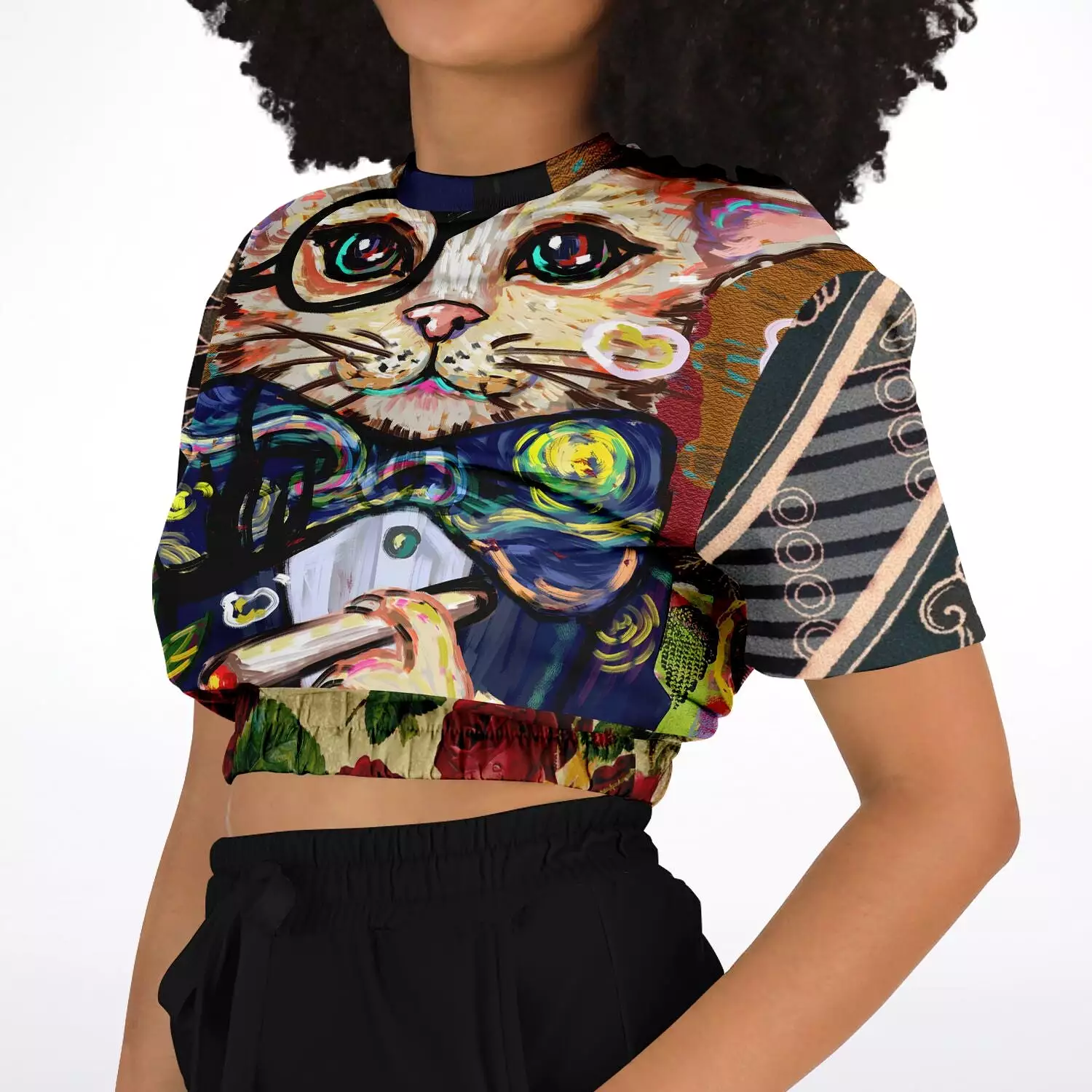 Dapper Cat Cropped Sweater - Short Sleeve, Eco-Poly Blend.