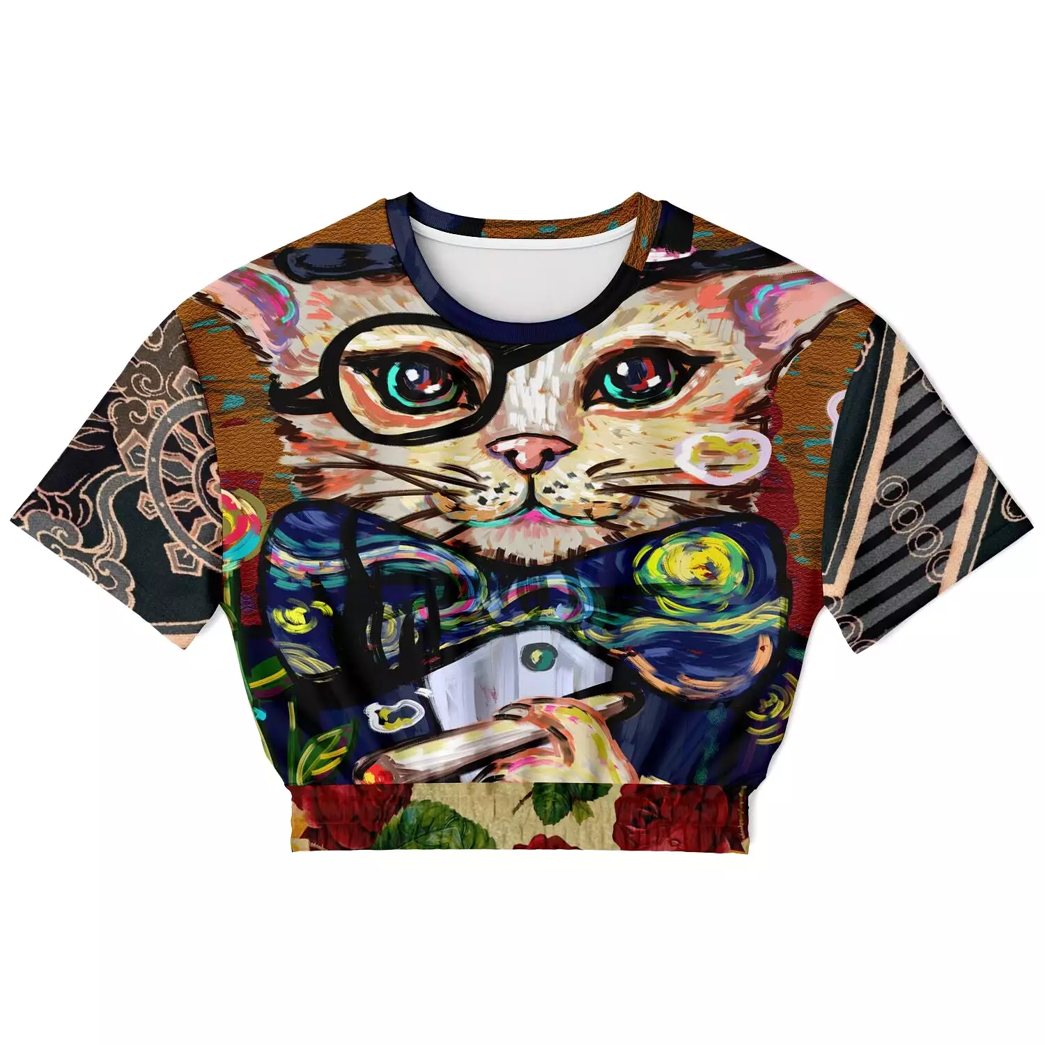 Dapper Cat Cropped Sweater - Short Sleeve, Eco-Poly Blend.