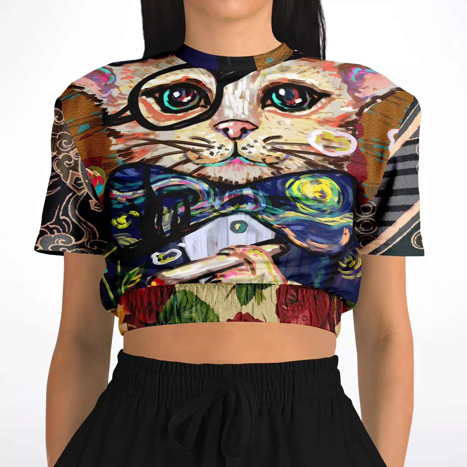 Dapper Cat Cropped Sweater - Short Sleeve, Eco-Poly Blend.