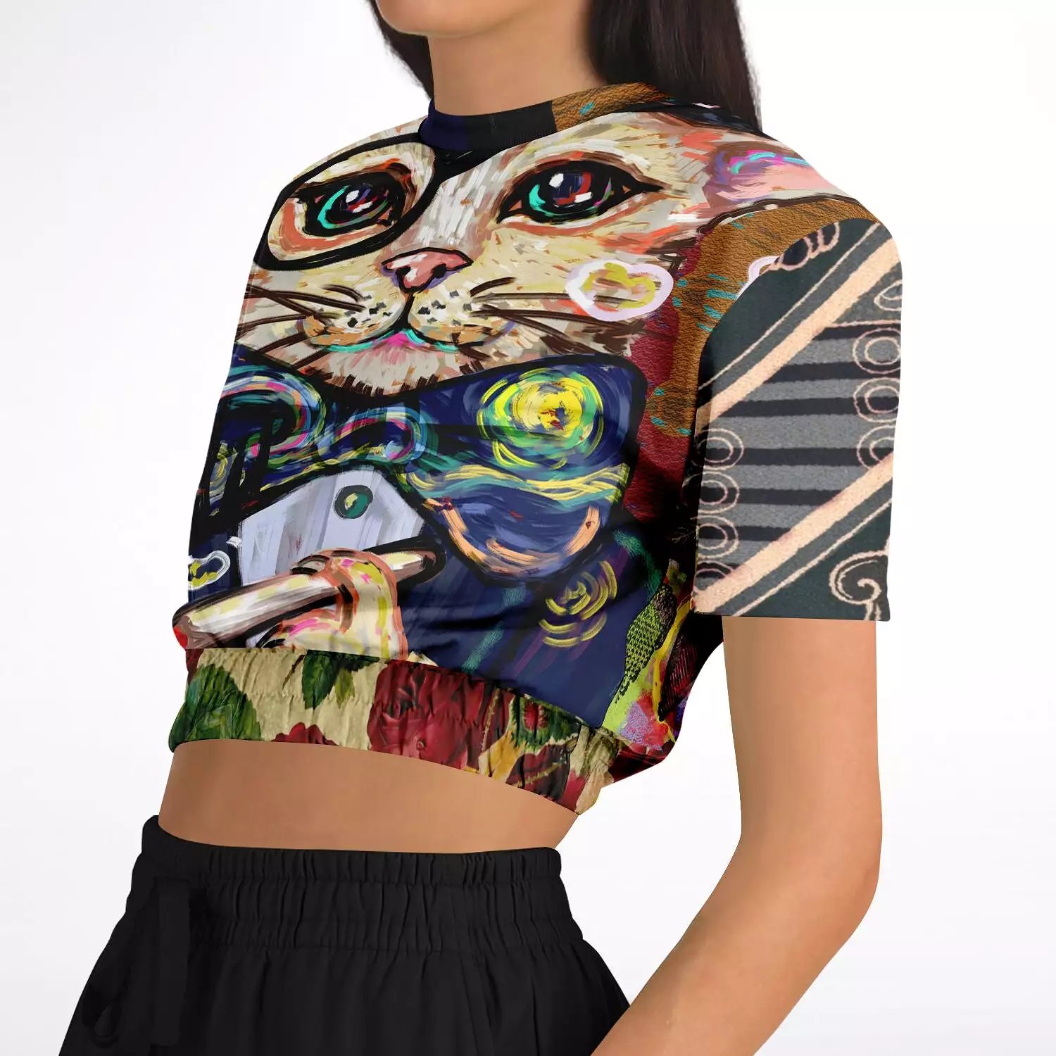 Dapper Cat Cropped Sweater - Short Sleeve, Eco-Poly Blend.