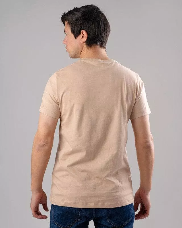 Dark Beige Printed T-Shirt with Round Neck