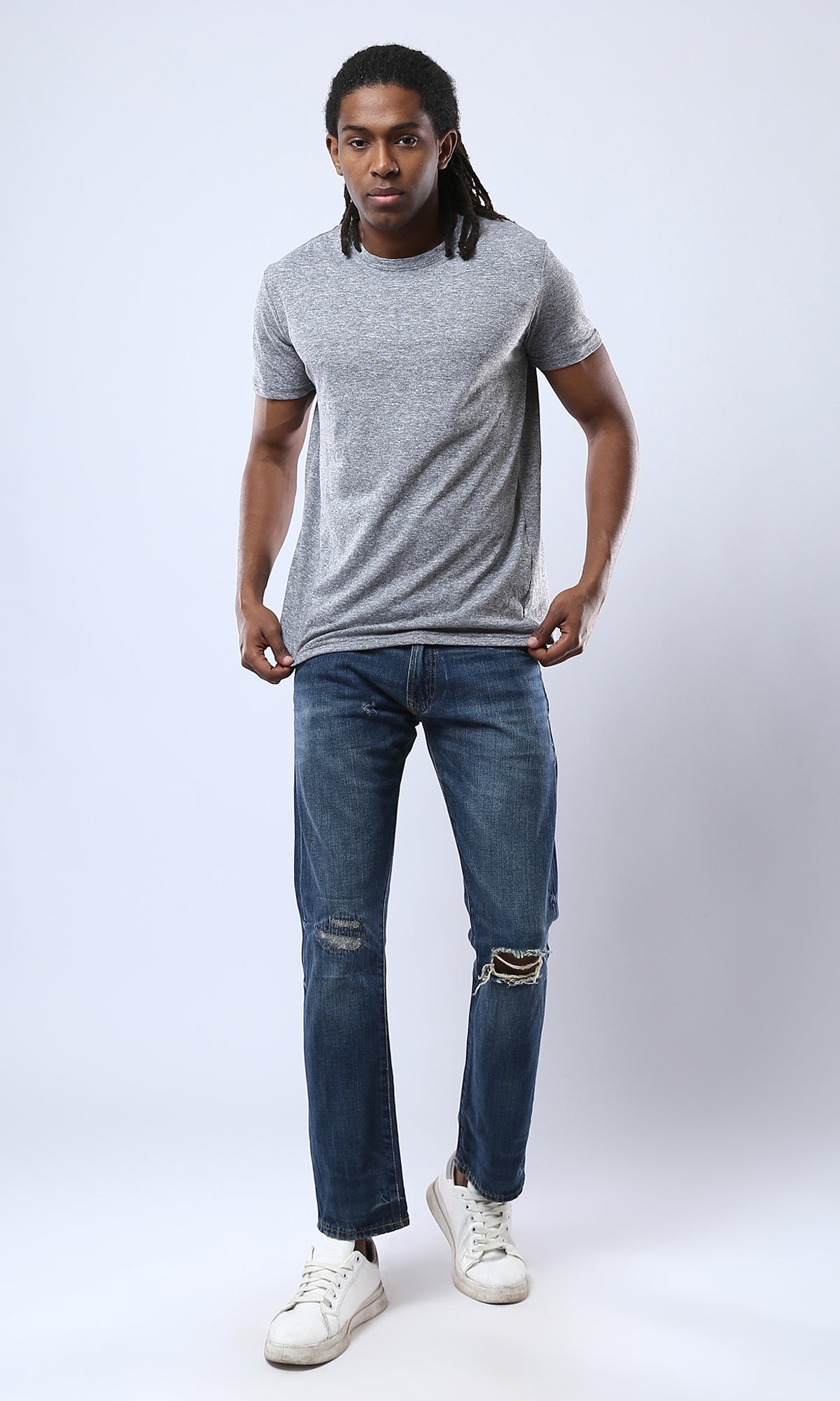 Dark Grey Cotton Crew Neck Tee - O178874