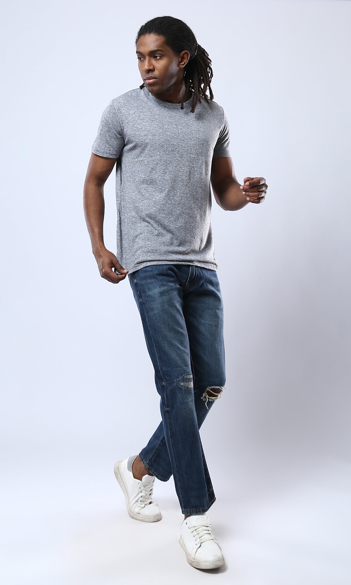 Dark Grey Cotton Crew Neck Tee - O178874