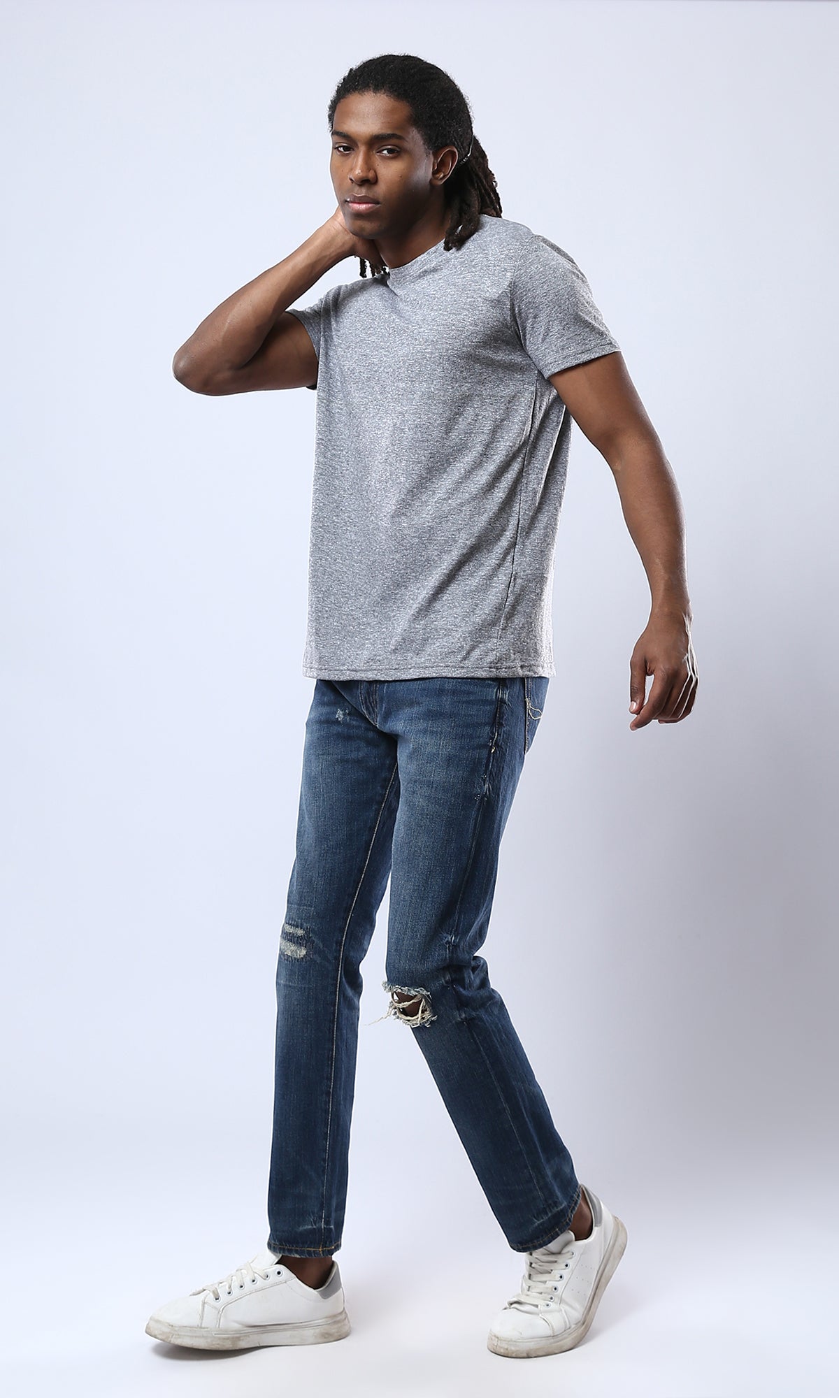 Dark Grey Cotton Crew Neck Tee - O178874