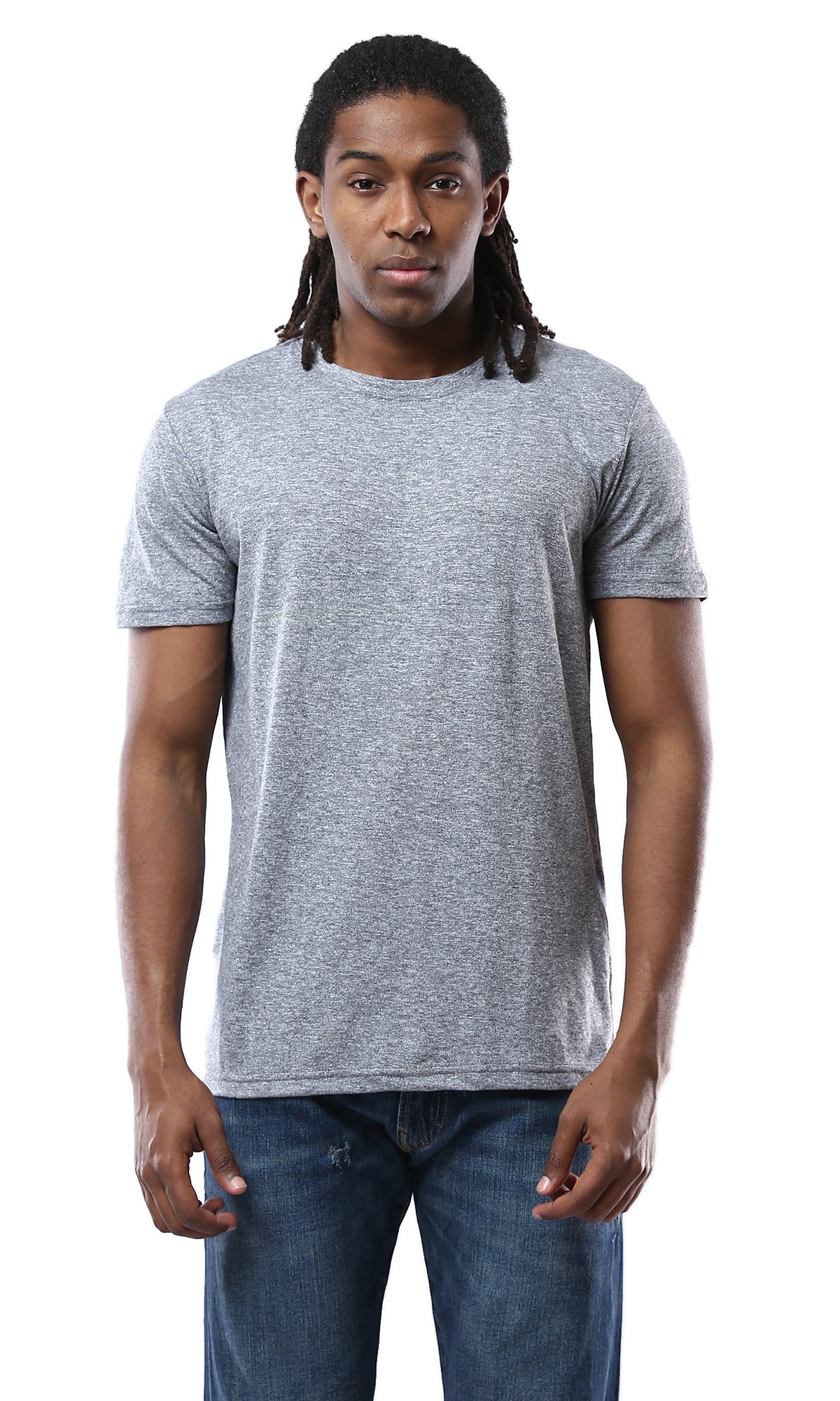 Dark Grey Cotton Crew Neck Tee - O178874