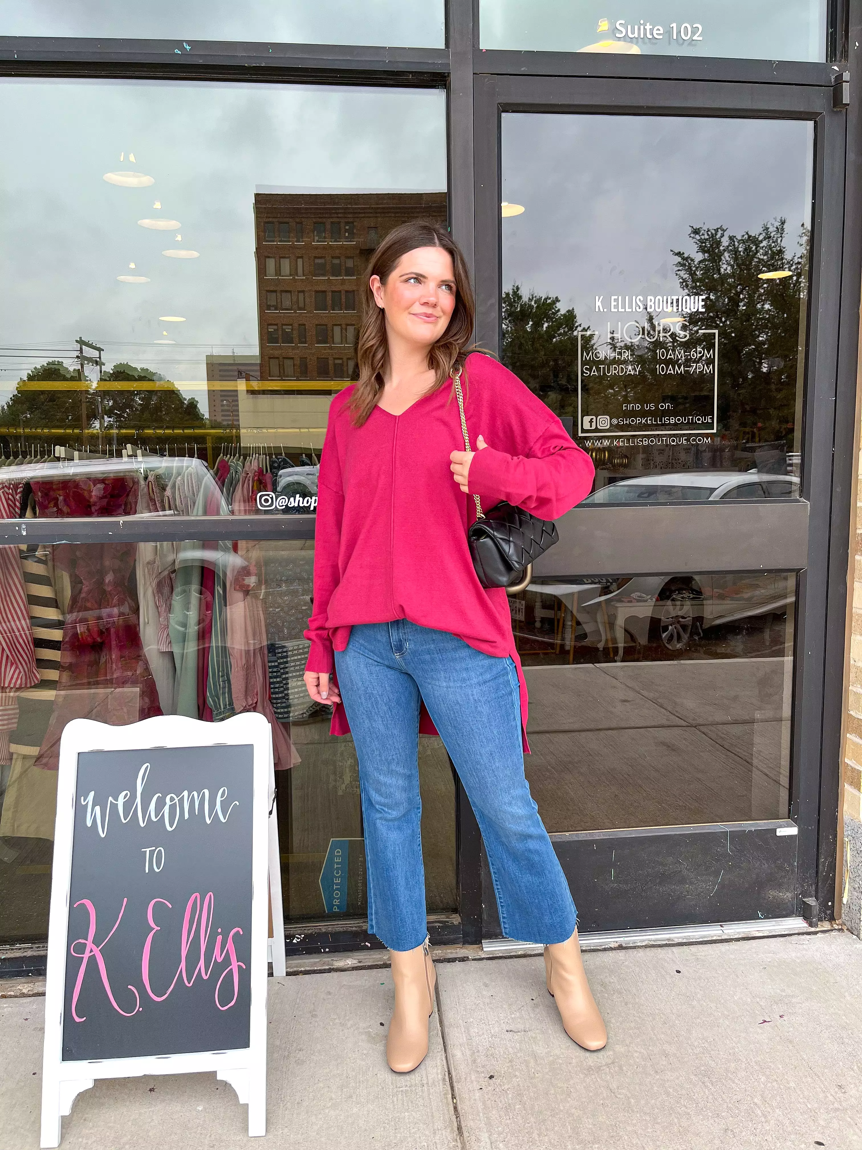 Deep V-neck Oversized Magenta Sweater.