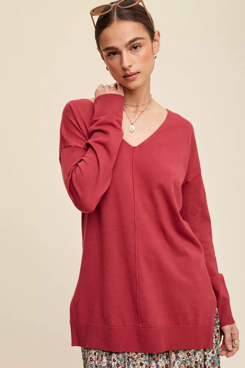 Deep V-Neck Oversized Sweater