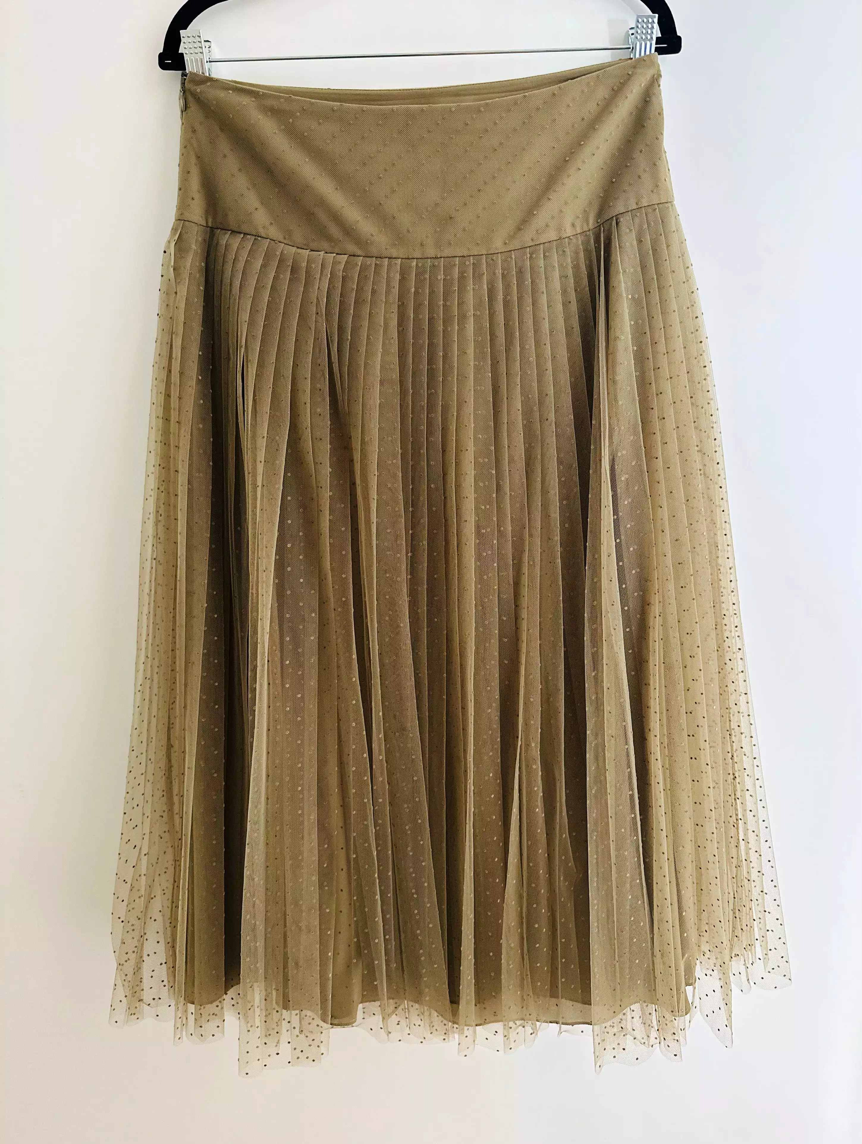 DIOR Maxi Skirt - Plumetis Khaki with Silk Lining - Size 42 FR