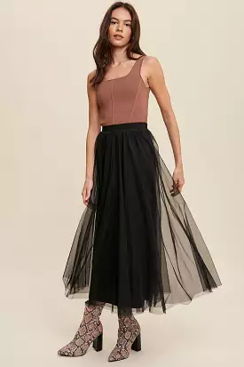 Elastic Waist Tulle Maxi Skirt