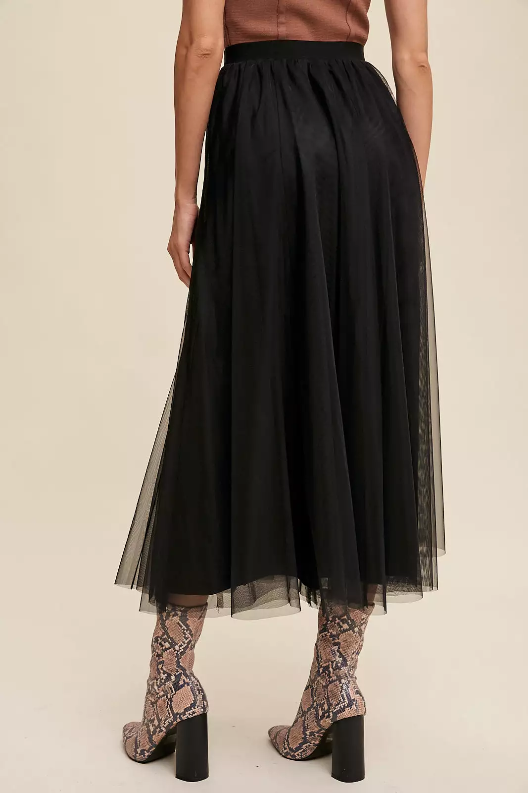 Elastic Waist Tulle Maxi Skirt