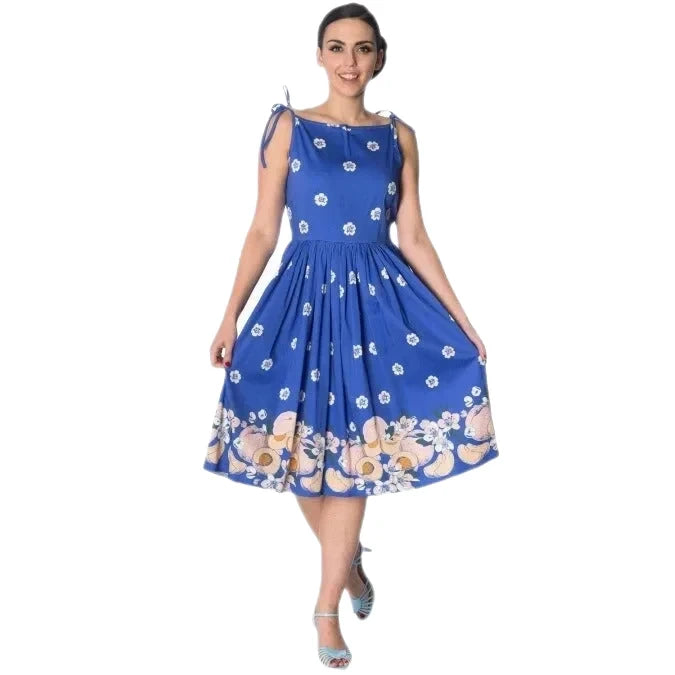 Electric Blue Floral Fruit Summer Dress