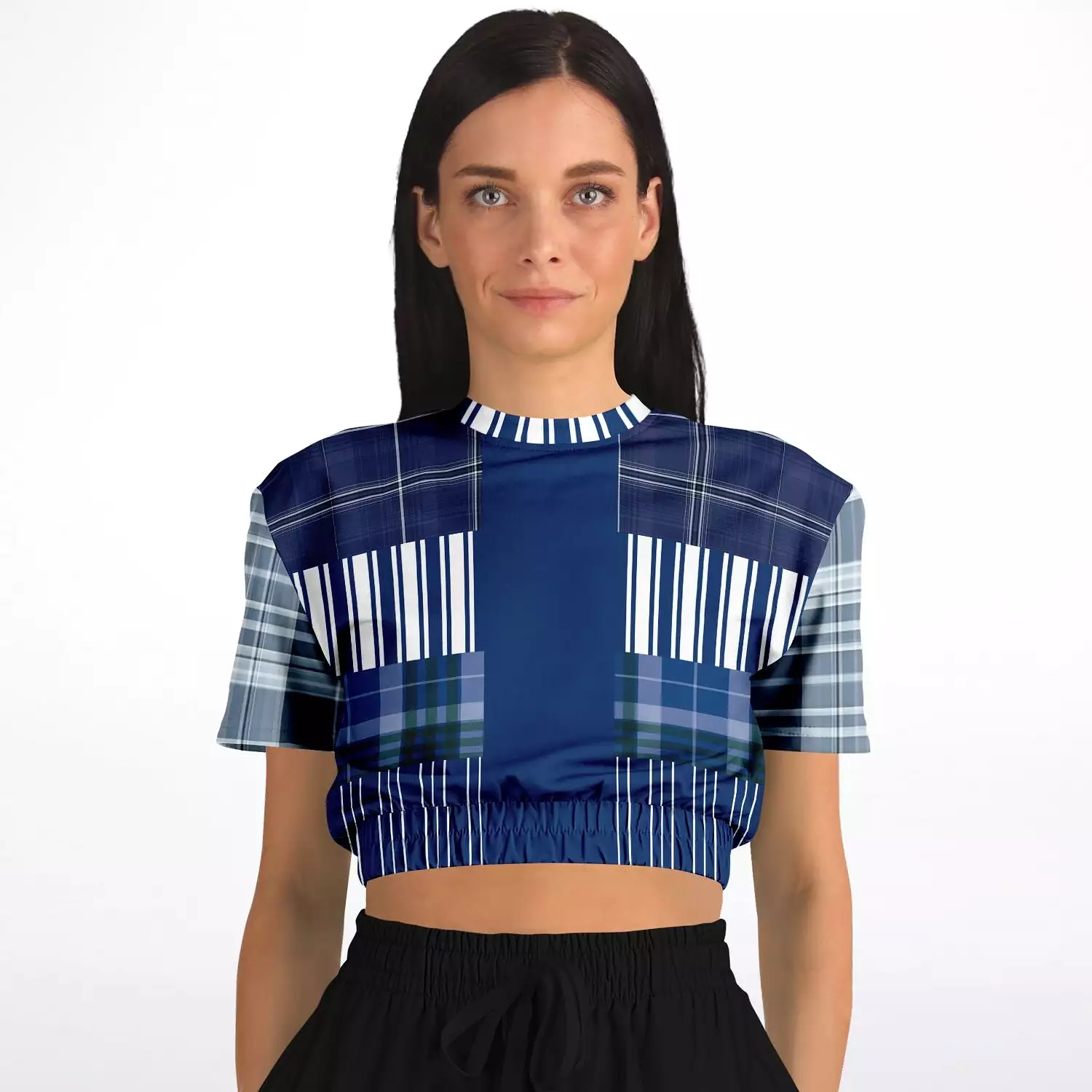 Fair Isle Blue Short Sleeve Cropped Sustainable Sweater