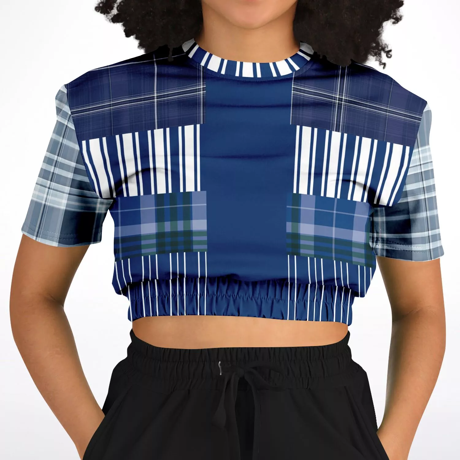 Fair Isle Blue Short Sleeve Cropped Sustainable Sweater