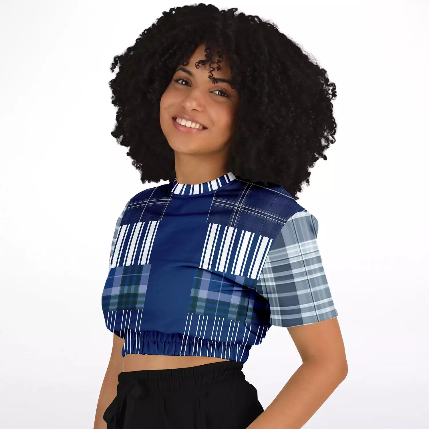 Fair Isle Blue Short Sleeve Cropped Sustainable Sweater